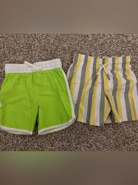 Bright Lime Green Swim Shorts & Yellow Stripe Swim Trunks
